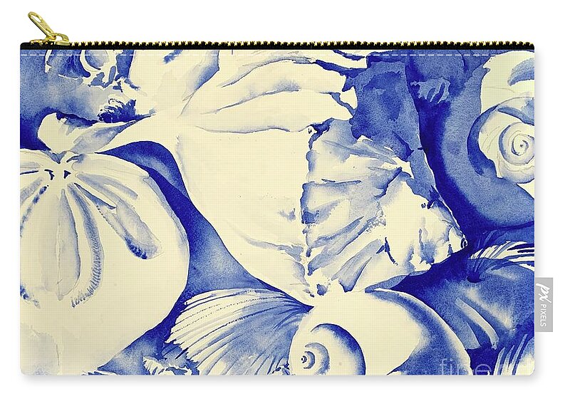 Seashells Zip Pouch featuring the painting Seashells in Blue by Liana Yarckin