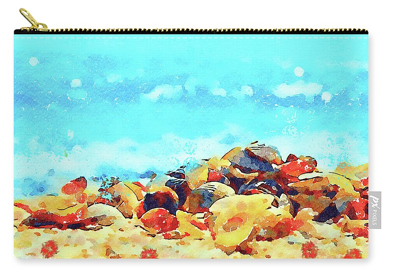 Abstract Zip Pouch featuring the digital art Seashells on the Beach Watercolor Painting by Shelli Fitzpatrick