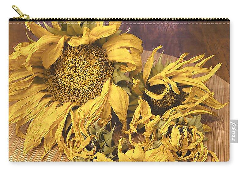 Sunflowers Zip Pouch featuring the digital art Seasons End by Juliette Becker