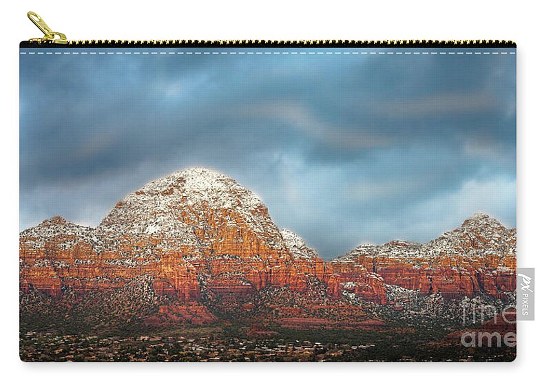 Sedona Zip Pouch featuring the photograph Sedona Snow 1701 by Kenneth Johnson