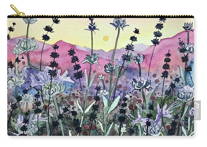 Topanga Zip Pouch featuring the painting Seedheads at Sunset. by Luisa Millicent