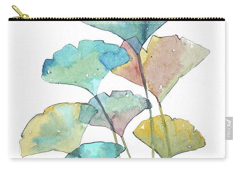 Ginkgo Zip Pouch featuring the painting Ginkgo Leafs in Watercolor by Luisa Millicent