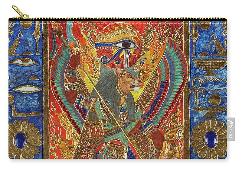 Sekhmet Zip Pouch featuring the mixed media Sekhmet the Eye of Ra by Ptahmassu Nofra-Uaa