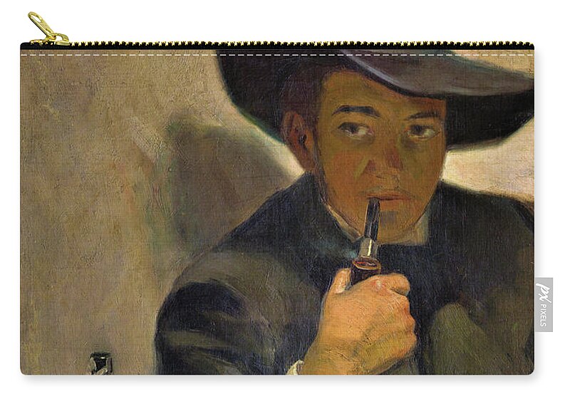Self-portrait With Broad-brimmed Hat Zip Pouch featuring the painting Self-portrait with Broad-Brimmed Hat - Digital Remastered Edition by Diego Rivera
