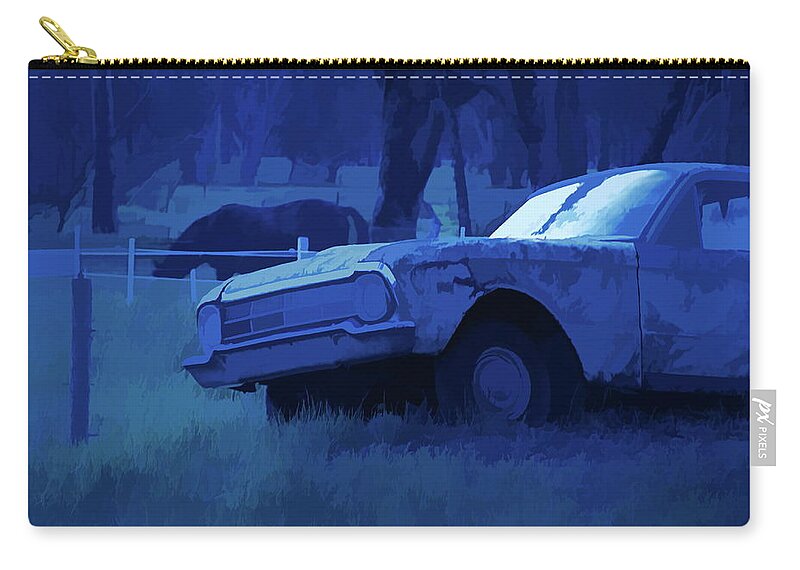 Ford Falcon Ute Zip Pouch featuring the mixed media Semi-Abstract 1960s Classic Ford Falcon Ute And Horse by Joan Stratton