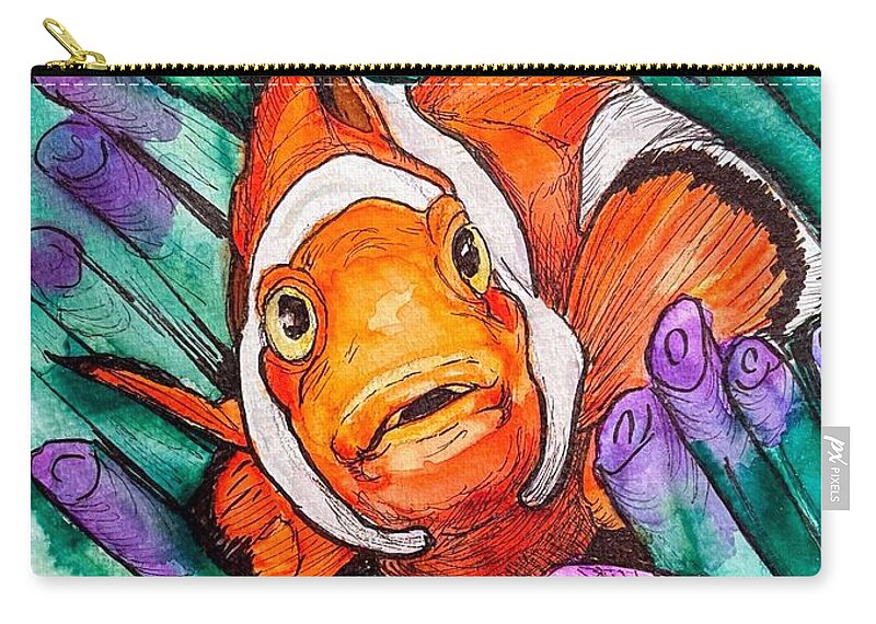 Clown Fish Zip Pouch featuring the painting Send in the Clown by Lora Tout