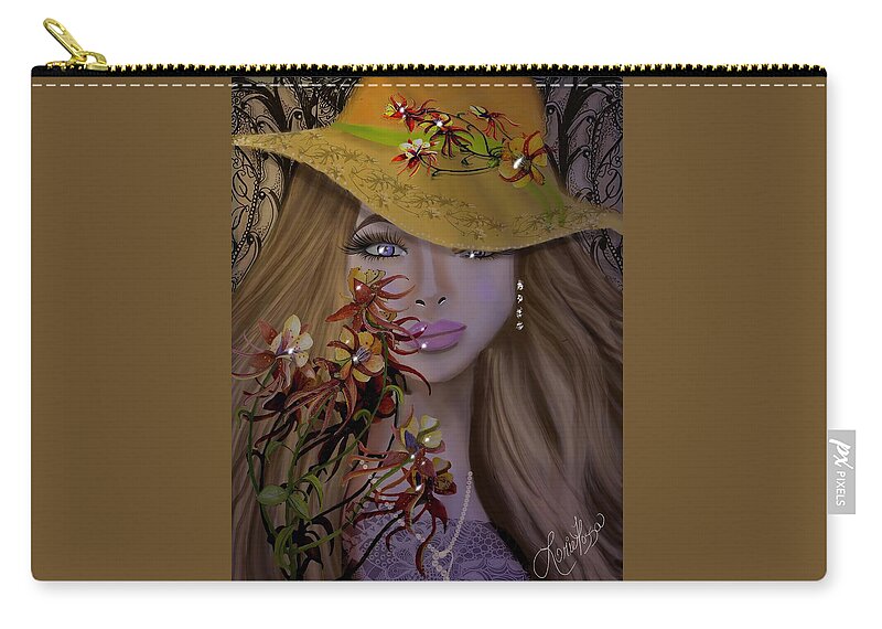 Floral Woman Hat Fashion Whimsical Zip Pouch featuring the mixed media Senorita by Lorie Fossa