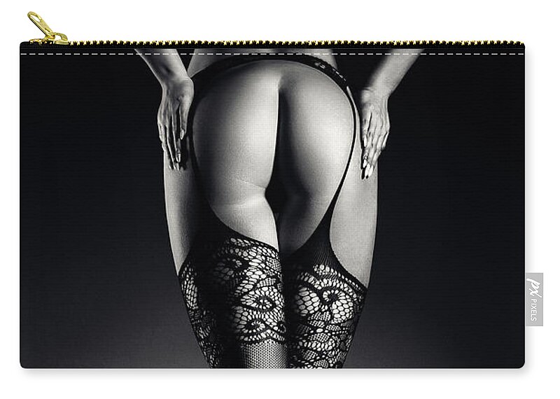 Woman Zip Pouch featuring the photograph Sensual legs in stockings by Johan Swanepoel