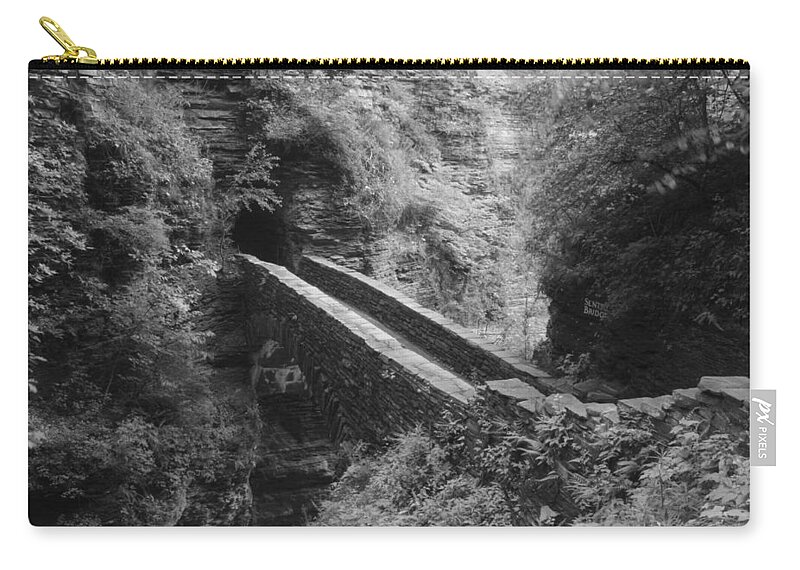 Watkins Glen Zip Pouch featuring the photograph Sentry Bridge at Watkins Glen by Nunweiler Photography