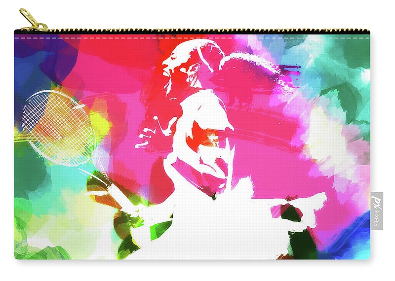 Serena Williams Zip Pouch featuring the mixed media Serena Williams Lighting it Up by Brian Reaves