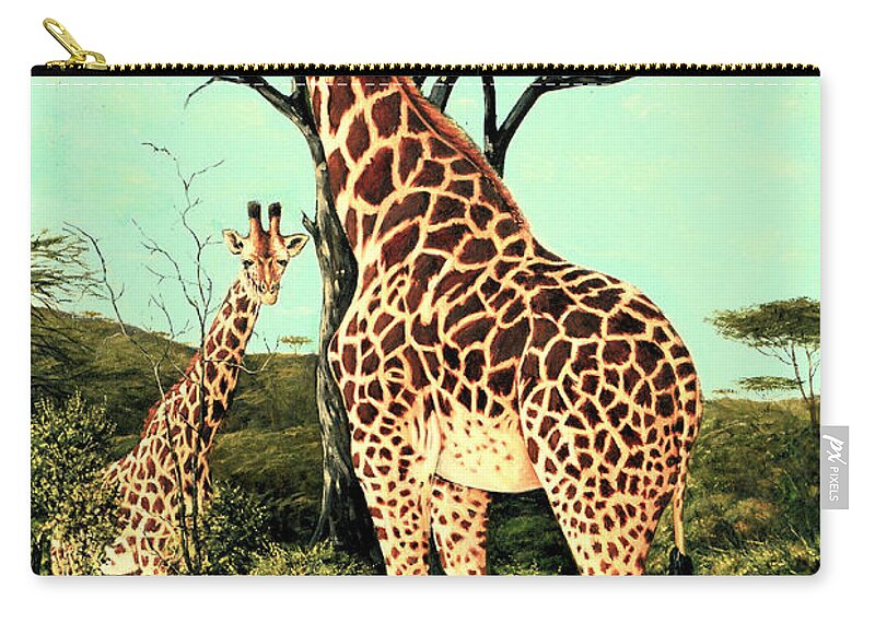 Giraffes Zip Pouch featuring the painting Serengeti Giraffes by Charles Berry