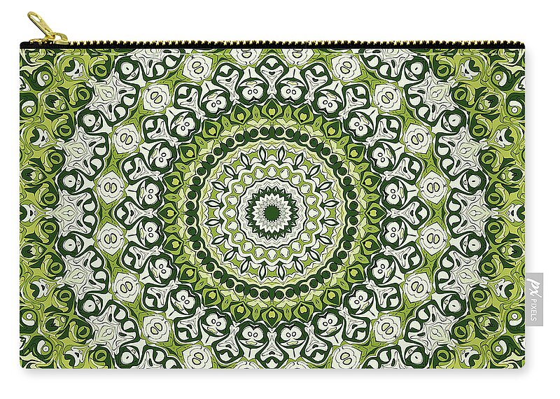 Serpentine Zip Pouch featuring the digital art Serpentine Green Mandala Kaleidoscope Medallion Flower by Mercury McCutcheon