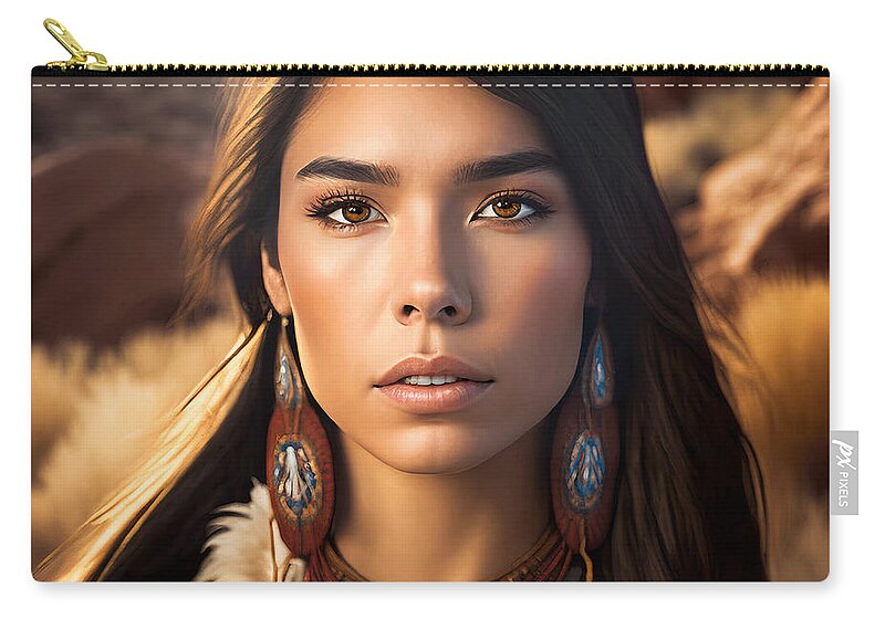 Set Of Young Beautiful Native American Women With Traditional