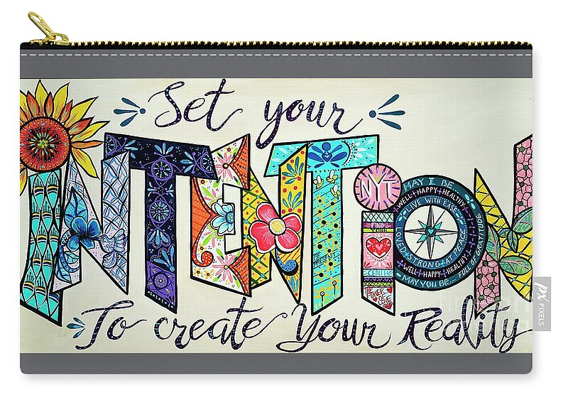 Set Your Intention To Create Your Reality Zip Pouch featuring the painting Set Your Intention Talavera by Patti Schermerhorn