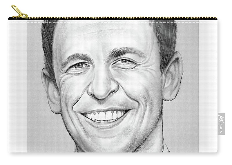 Seth Meyers Zip Pouch featuring the drawing Seth Meyers by Greg Joens