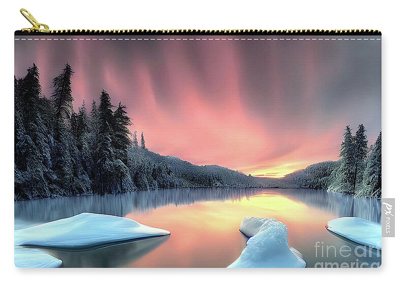 Snow Zip Pouch featuring the digital art Setting Sun by Elaine Manley