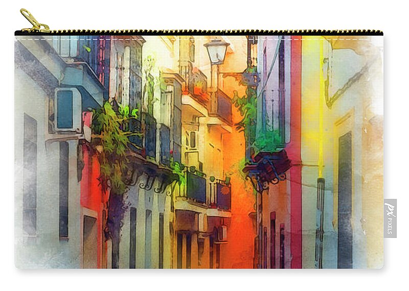 Sevilla Zip Pouch featuring the painting Seville, the colorful streets of Spain - 37 by AM FineArtPrints