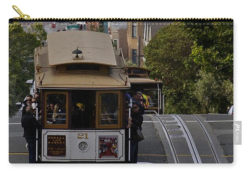 San Francisco Historic Cable Cars Zip Pouch featuring the photograph SF Cable Cars Up and Down by Tony Lee