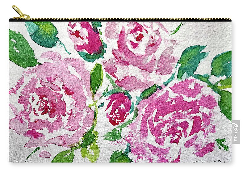 Watercolor Roses Zip Pouch featuring the painting Shabby Watercolor Roses by Roxy Rich