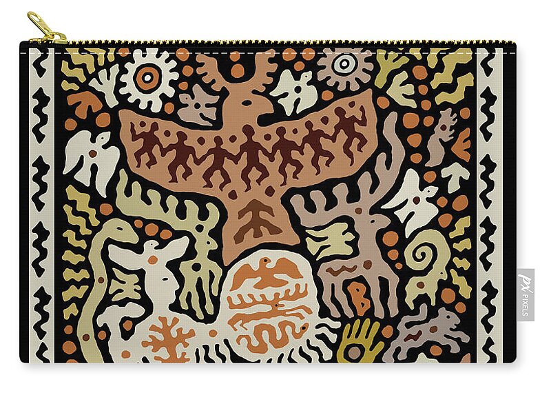 Shaman Folk Art Zip Pouch featuring the drawing Shaman Tribal Hunter by Vagabond Folk Art - Virginia Vivier