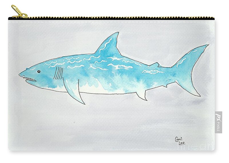 Shark Swimming Zip Pouch featuring the mixed media Shark 2 by Cami Lee