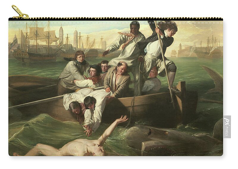 John Singleton Copley Zip Pouch featuring the painting Shark Attack by John Singleton Copley by Mango Art