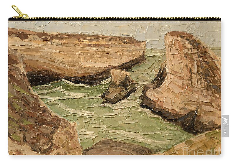 Santa Cruz Carry-all Pouch featuring the painting Shark Fin Cove by PJ Kirk