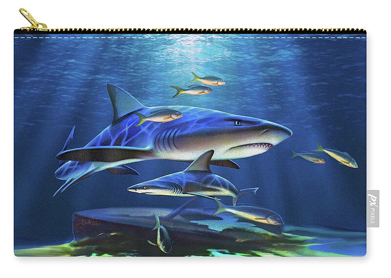 Sharks Zip Pouch featuring the painting Shark Swarm by Robin Moline