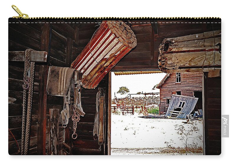  Zip Pouch featuring the digital art Sharp Ranch, Tack Room by Fred Loring