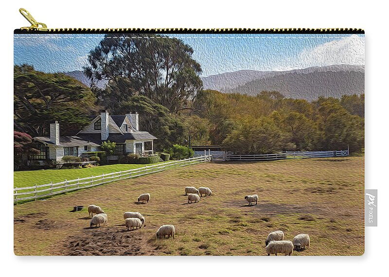 Digital Paintings Carry-all Pouch featuring the photograph Sheep at Mission Ranch by Robert Carter