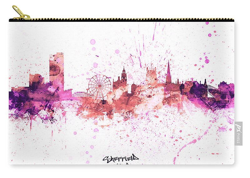 Sheffield Zip Pouch featuring the digital art Sheffield England Skyline #93 by Michael Tompsett