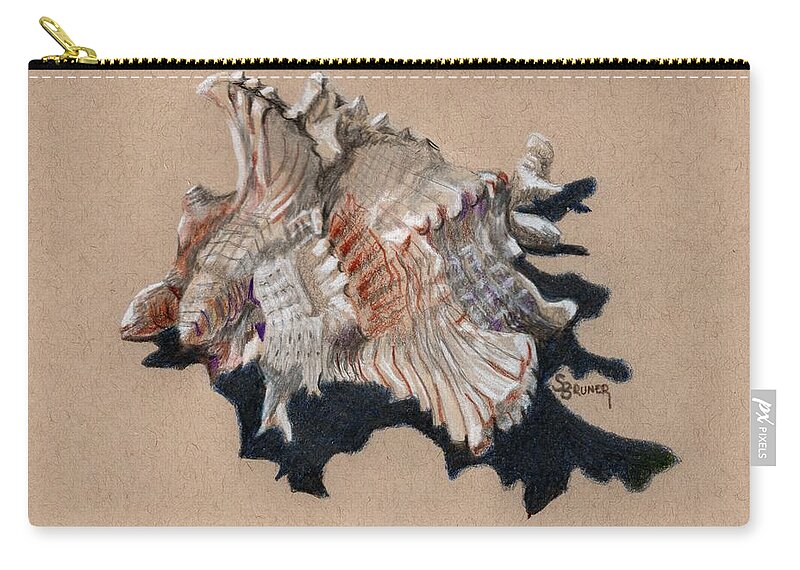 Shell Zip Pouch featuring the drawing Shell Study 002e by Susan Bruner