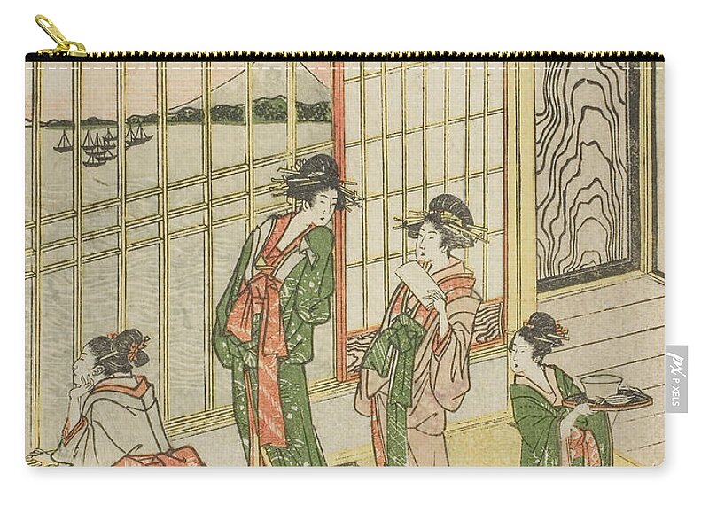 19th Century Art Zip Pouch featuring the relief Shinagawa, from the series Fifty-Three Stations of the Tokaido by Katsushika Hokusai