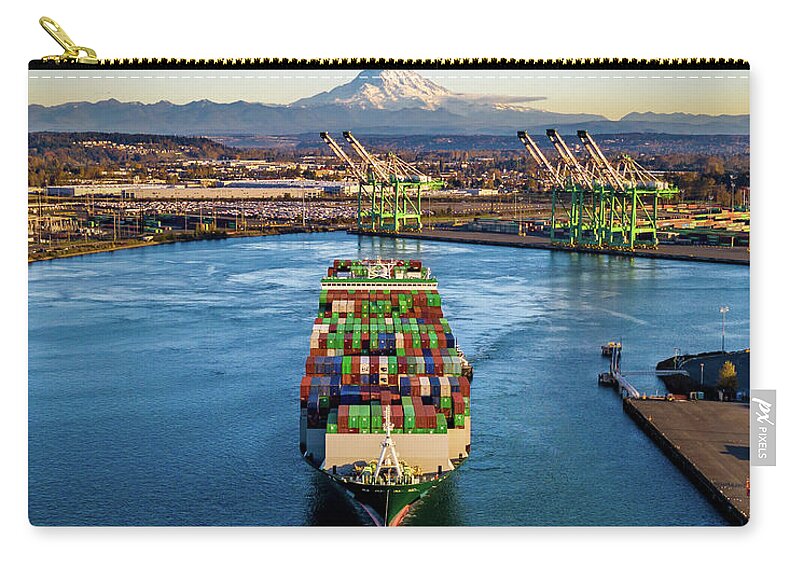 Mt Rainier Zip Pouch featuring the photograph Shipping Out by Clinton Ward