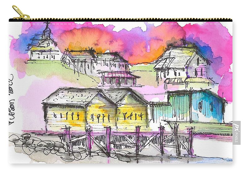 Shipyard Zip Pouch featuring the drawing Shipyard at Boothbay Harbor by Jason Nicholas