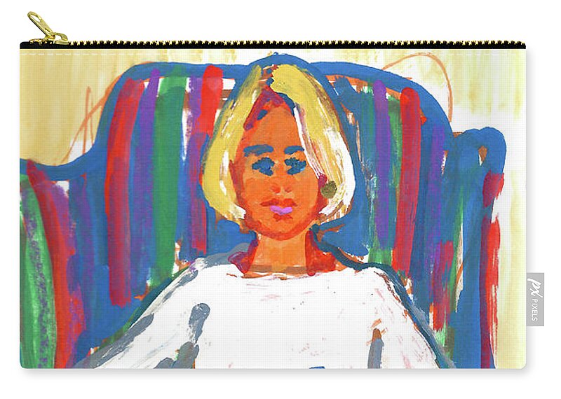 Woman Having A Beer Zip Pouch featuring the painting Shirley Having a Beer by Candace Lovely