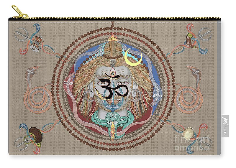 Om Carry-all Pouch featuring the painting Shiva OM rudraksha cream by Vrindavan Das