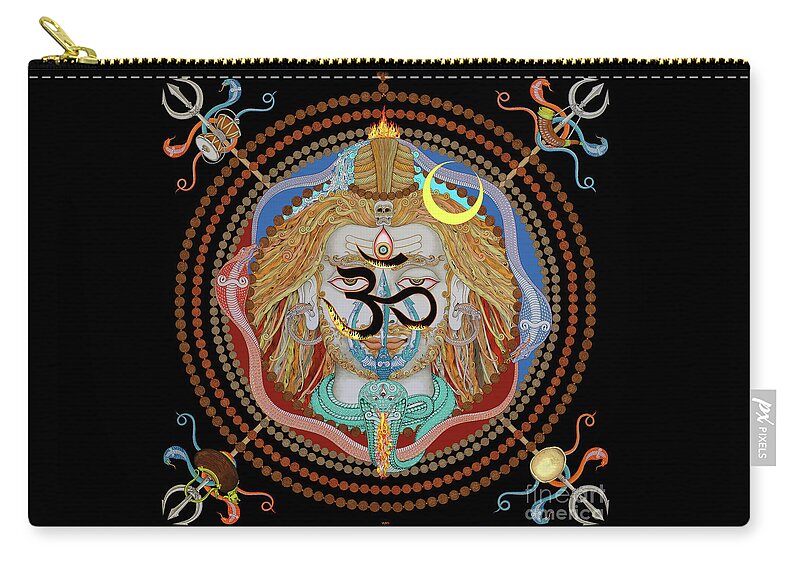 Om Carry-all Pouch featuring the mixed media Shiva OM rudraksha  by Vrindavan Das
