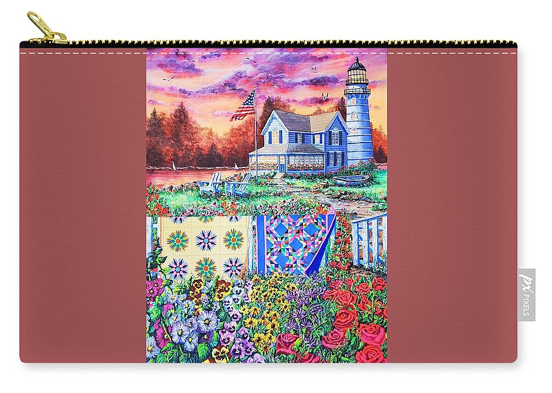 Lighthouse Zip Pouch featuring the painting Shoreline Treasures by Diane Phalen