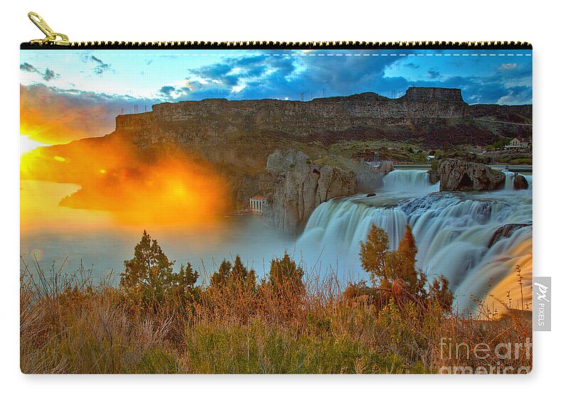 Shoshone Zip Pouch featuring the photograph Shoshone Falls Sunset by Adam Jewell