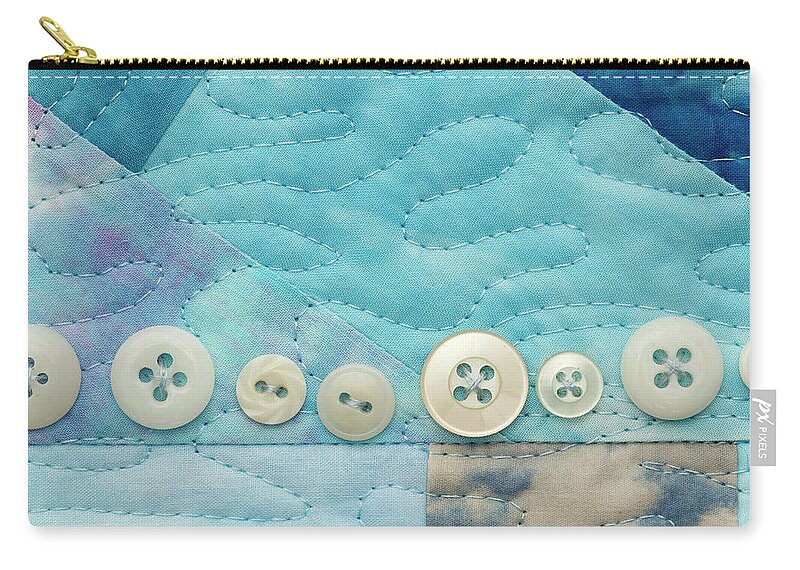 Fiber Wall Art Zip Pouch featuring the mixed media Shrine To Land and Sky A by Vivian Aumond