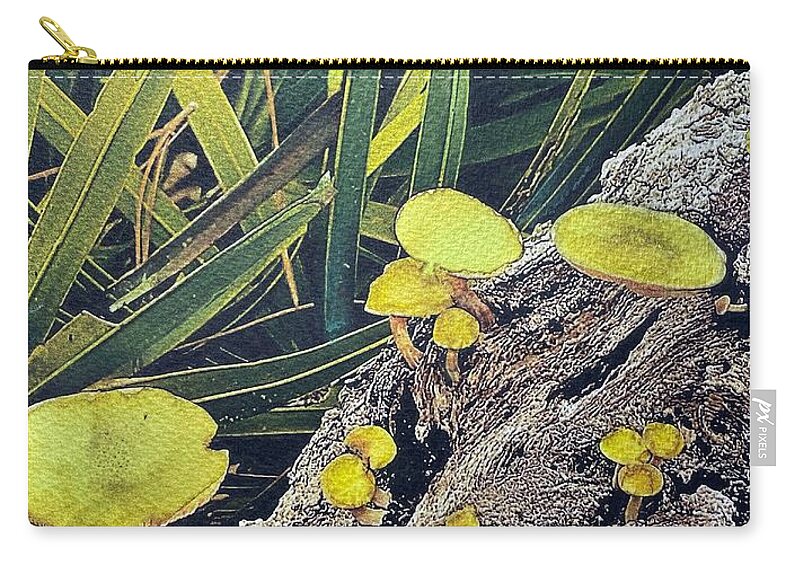 Princess Place Preserve Flagler County Florida Usa John Anderson Zip Pouch featuring the mixed media Shrooms 3 by John Anderson