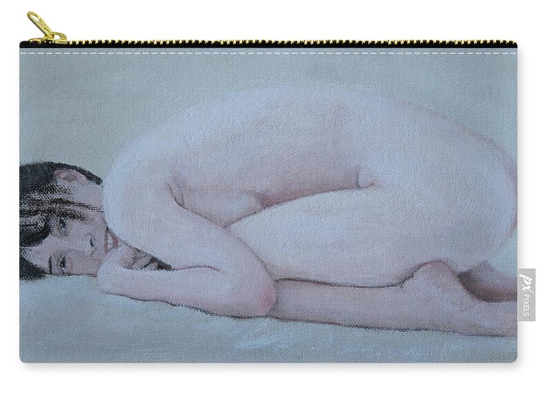 Nude Zip Pouch featuring the painting Shy Morning by Masami IIDA