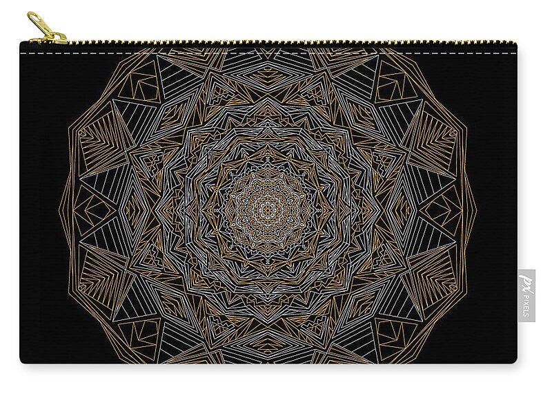Mandala Zip Pouch featuring the digital art Silver and Gold Mandala by Angie Tirado