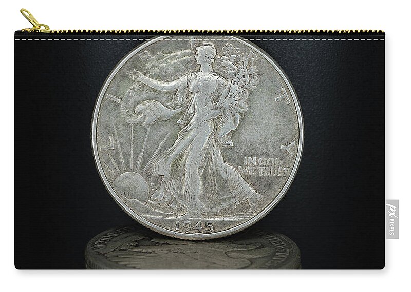 Silver Coin Zip Pouch featuring the photograph Silver Coins 1945 Walking Liberty Half Dollar by Amelia Pearn