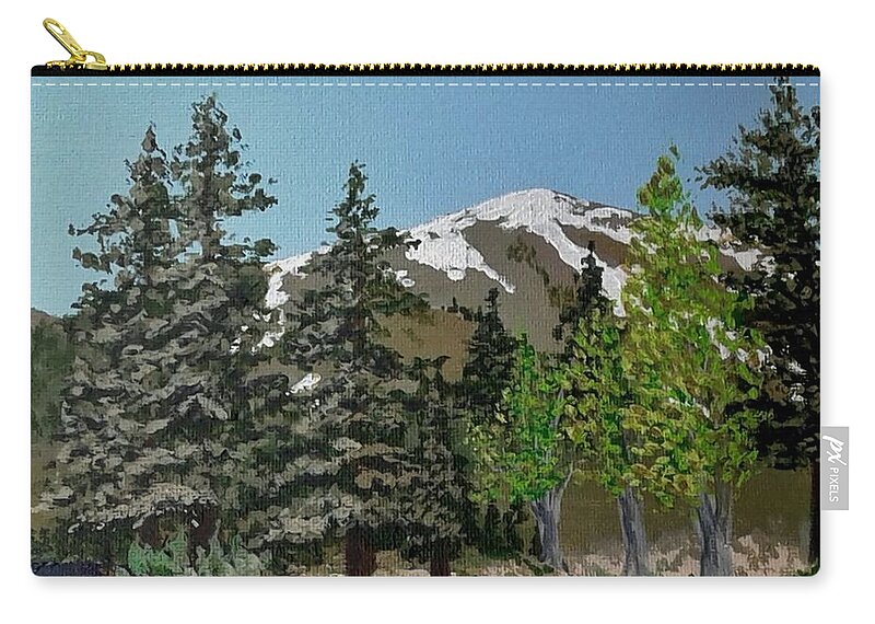 Silver Zip Pouch featuring the painting Silver Lake Trees by Katherine Young-Beck