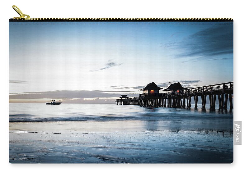 Florida Zip Pouch featuring the photograph Silver Surf at Naples Pier by Dee Potter