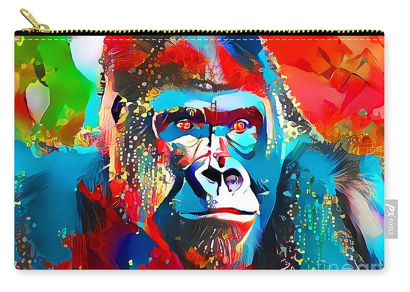 Wingsdomain Zip Pouch featuring the photograph Silverback Gorilla in Vibrant Contemporary Art 20210715 by Wingsdomain Art and Photography