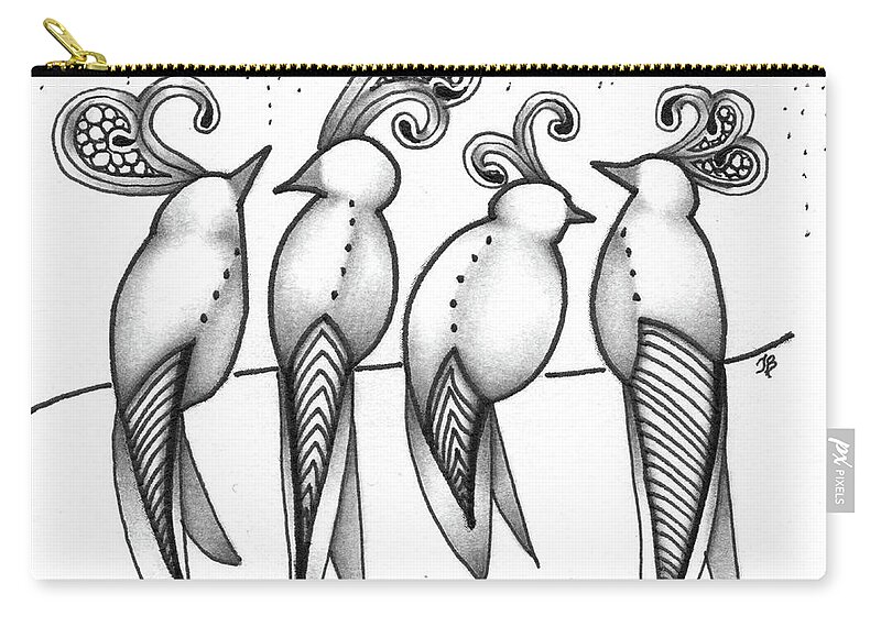 Birds Zip Pouch featuring the drawing Singin' in the Rain by Jan Steinle