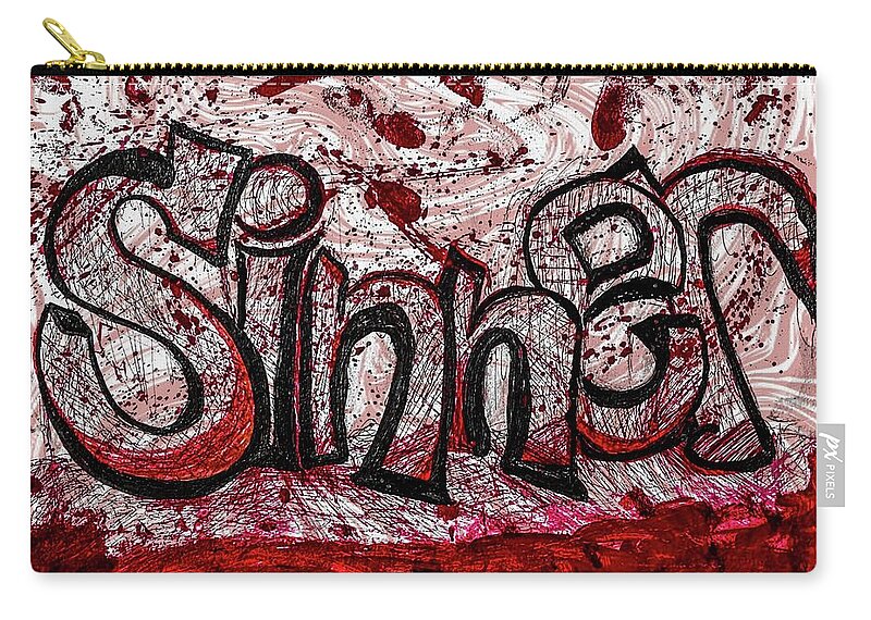 Graffiti Zip Pouch featuring the mixed media Sinner by James Mark Shelby